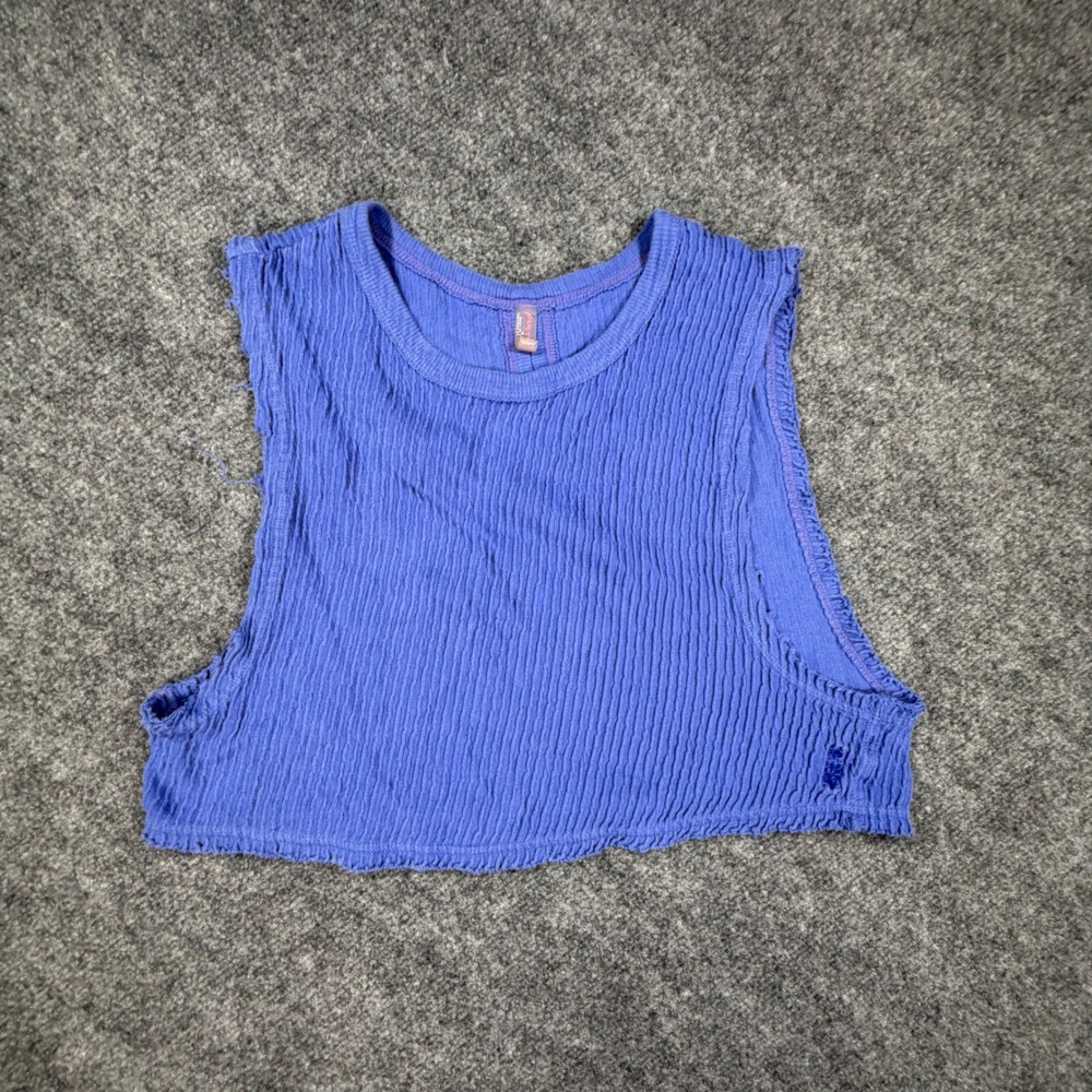 FP Movement Free People Free Throw Crop Tank Top Blue Textured Womens M 0763